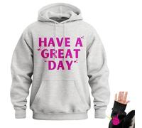 Have A Great Day Hoodie with Middle Fingers, Skeleton Middle Finger on Sleeve Hoodie, Unisex Wear Streetwear (Grey/Pink,XL)