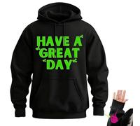 Have A Great Day Hoodie with Middle Fingers, Skeleton Middle Finger on Sleeve Hoodie, Unisex Wear Streetwear (Black/Green,3XL)