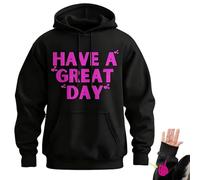 Have A Great Day Hoodie with Middle Fingers, Skeleton Middle Finger on Sleeve Hoodie, Unisex Wear Streetwear (Black/Pink,L)