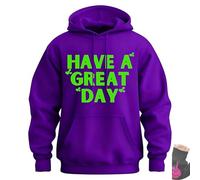 Have a Great Day Hoodie with Middle Fingers, Street Style Fashion, Fun and Quirky, Suitable for Both Men and Women (Purple/Green,4XS)