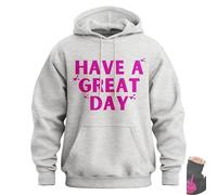 Have a Great Day Hoodie with Middle Fingers, Street Style Fashion, Fun and Quirky, Suitable for Both Men and Women (Ash Grey/Pink,3XS)