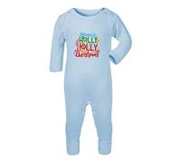 Have a Holly Jolly Christmas [BCX] Baby Romper Jumpsuit with feet, 0-3 Months, Pastel Blue