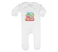 Have a Holly Jolly Christmas [BCX] Baby Romper Jumpsuit with feet, 0-3 Months, White