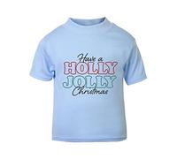 Have a Holly Jolly Christmas (Style Two) [XMAS22] Festive Quotes Short Sleeve Cotton Toddler t Shirt, 3-4 Years, Pastel Blue