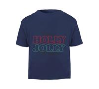 Have a Holly Jolly Christmas (Style Two) [XMAS22] Festive Quotes Short Sleeve Cotton Toddler t Shirt, 3-4 Years, Navy