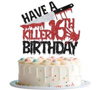 Have a Killer 16th Birthday Cake Topper, Happy 16th Birthday Cake Decorations, Bloody I'm 16, Halloween Horror Zombie Vampire 16th Bday Party Decorations Glitter