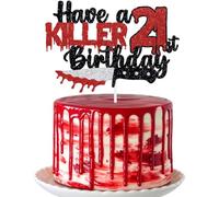 Have A Killer 21st Birthday Cake Topper Halloween Bloody Knife Horror Party | decoration supplies food picks centerpiece spooky dripping letters scary bleeding movie night red black October table ideas