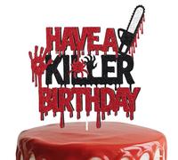 Have a Killer Birthday Cake Topper, 5.51x5.71in Halloween Horror Birthday Party Decorations Zombie Vampire Theme Glitter Cake Topper for Horror Movie Halloween Bloody Party Decor Supplies