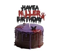 Have a Killer Birthday Cake Topper,Double Sided Black Red Glitter Halloween Birthday Cake Decorations for Horror Movie Party Decor,Goth Bday Decorations,Spooky Horror Scary Scream Party Supplies