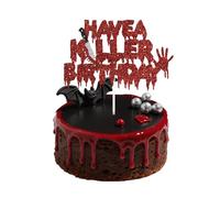 Have a Killer Birthday Cake Topper,Double Sided Red Glitter Halloween Birthday Cake Decorations for Horror Movie Party Decor,Goth Bday Decorations,Spooky Horror Scary Scream Party Supplies