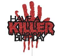Have A Killer Birthday Cake Topper, Halloween Horror Themed Birthday Party Decorations, Horror Scary Movie Bday Decoration, Halloween Bloody Knife Decor Red Glitter