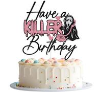 Have a Killer Birthday Cake Topper, Pink Horror Ghost Cake Decorations, Halloween Horror Movie Killer Birthday Party Decorations, Black and Pink Glitter