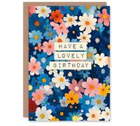 Have A Lovely Birthday Card Blue Wildflower Daisy Flower Blank Inside