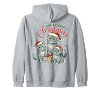 Have A Purrfect Christmas Cat Russian Blue Family Santa Hat Zip Hoodie