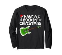 Have A Rockin' Christmas, Electric Guitar Guitarist (Green) Long Sleeve T-Shirt