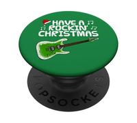 Have A Rockin' Christmas, Electric Guitar Guitarist (Green) PopSockets Adhesive PopGrip