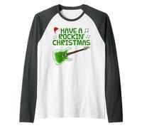 Have A Rockin' Christmas, Electric Guitar Guitarist (Green) Raglan Baseball Tee