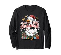 Have A Silly Christmas Funny Goose Santa Hat Lights Stars Long Sleeve T-Shirt