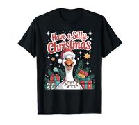 Have A Silly Christmas Lights Funny Goose Santa Hat X-Mas T-Shirt