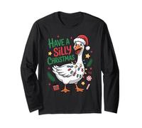Have A Silly Christmas Santa Goose Lights Fun X-Mas Long Sleeve T-Shirt