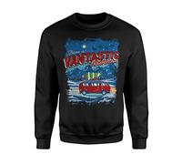 Have A Vantastic Christmas Jumper - Novelty Christmas Festive Xmas Sweatshirt Van Tree Santa Sleigh Reindeer Rudolph Red Nose Snow Snowflake Cotton Polyester (Large, Black Prime)
