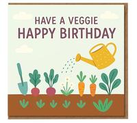 Have a Veggie Happy Birthday Card - Gardening Pun with Watering Can, Carrots and Beetroot - Funny Vegetable Allotment Card for Gardener, Vegan or Veggie Lover