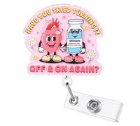 Have You Tried Turning It Off & On Again Funny Nurse Badge Reel, Cute Cardiology Retractable ID Badge Holder, Name Tag Badge Clip for RN LPN CNA Cardiac Paramedic ER ICU Critical Care Nursing Student