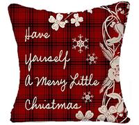 Have Yourself A Merry Little Christmas Snowflake Flower Red And Black Plaid Classic themed Linen Cushion Cover-Throw Pillow Cover.