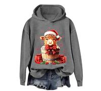 Have Yourself A Mooey Little Christmas Sweatshirts for Women Highland Cow Graphic Hoodies Long Sleeve Cute Animal Graphic Pullover Sweaters Tops Winter Outfits UK