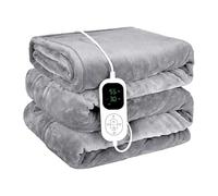 Haven Essentials Electric Heated Blanket - Luxury Plush Grey Flannel, 160x130cm, Fast Heat-Up, 6 Heat Settings, Auto Off Timer, Overheat Protection, 2.2m Cord, Machine Washable, Low EMF Design