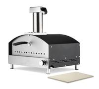 Haven Gas Powered BBQ Pizza Oven Comes with 13" Ceramic Pizza Stone, Built-in Thermometer, Pizza Paddle and Rain Cover Stainless Steel Outdoor Oven, Black/Silver