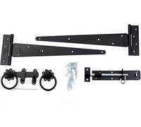 Haven Heritage 18" Gate Fixing Hinge Set Hinges Brenton Bolt Ring Latch Wooden Gate Black