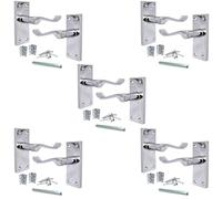 Haven Heritage 5 Sets of Victorian Scroll Latch Door Handles Polished Chrome Hinges Latches Pack Sets 118Mm X 40Mm - Haven Heritage®