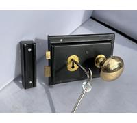 Haven Heritage 6" x 4" Rim Lock with Knob Set - Secure Key and Locks for External and Internal Doors, Shed and Garden Rim Lock Door Knob Set for Enhanced Home Security - Brass
