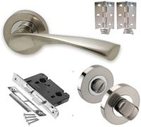 Haven Heritage Astrid Lever Door Handles with Bathroom Lock, Satin Chrome