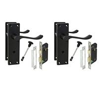 Haven Heritage Bathroom Door Handles Internal Victorian Scroll in Matt Black 150 x 40mm Inc Sash Lock Sold in Pairs (2)