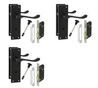 Haven Heritage Bathroom Door Handles Internal Victorian Scroll in Matt Black 150 x 40mm Inc Sash Lock Sold in Pairs (3)