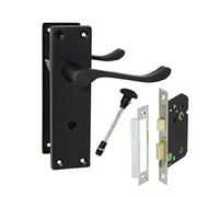 Haven Heritage Bathroom Door Handles Internal Victorian Scroll in Matt Black 150 X 40mm Inc Sash Lock Sold in Pairs (1)