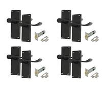 Haven Heritage Black Door Handles Internal Sets - Victorian Scroll Matt Black Door Handles Latch (Latch Handle x 4) with Tublar latches
