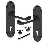 Haven Heritage Black Nickle Shaped Door Handle Victorian Design Scroll Lever On Back Plate Size 170mm x 42mm. Sold as 1 x Pair (Lock Handle x 1)