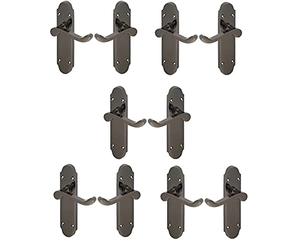 Haven Heritage Black Nickle Shaped Door Handle Victorian Design Scroll Lever On Back Plate Size 170mm x 42mm. Sold as 1 x Pair (Latch Handle x 5)