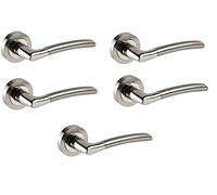 Haven Heritage® Chrome & Satin Duo Lever on Rose Door Handles, Cupboard Doors, Vehicle Doors - Internal Handle Set, 52mm Rose, Privacy Lockable, 5 Pairs