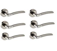 Haven Heritage® Chrome & Satin Duo Lever on Rose Door Handles, Cupboard Doors, Vehicle Doors - Internal Handle Set, 52mm Rose, Privacy Lockable, 6 Pairs