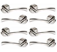 Haven Heritage - Chrome & Satin Duo Twist Door Handle Set, Interior Latch Lever on Rose, Door Latch Chrome, Door Handle Latch, Privacy Lockable Handle for Bathroom, Bedroom, Front Door, (4 Pack)