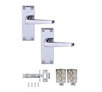 Haven Heritage Door Handle Polished Chrome Victorian Straight Lever Latch Plus Latch & Hinges