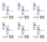 Haven Heritage Door Handle Polished Chrome Victorian Straight Lever Latch + Tubular Latch & Hinges 6 x Pairs