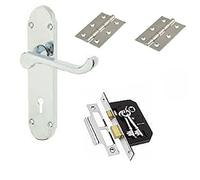 Haven Heritage Door Handle Set Polished Chrome Epsom Style, Victorian Scroll, 2.5" Mortice Lock and Handle, Includes Hinges, Secure Door Lock System - 1 Complete Set