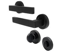 Haven Heritage Door Handle Sets - Cafri Design Modern Matt Black Door Handles Internal & External Use - Black Matt Black Lever Latch on Rose (Bathroom, 1)