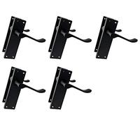Haven Heritage Door Handle Sets Victorian Scroll Matt Black Handles Latch Lock Bathroom Privacy Long Latch Handle (150mm) x 5