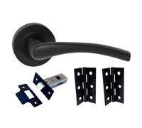 Haven Heritage Door Handle Sets - Zena Design Modern Matt Black Door Handles Internal & External Use - Black Matt Black Lever Latch, Tubular Latch & Hinges Sold as 1 Pair Set